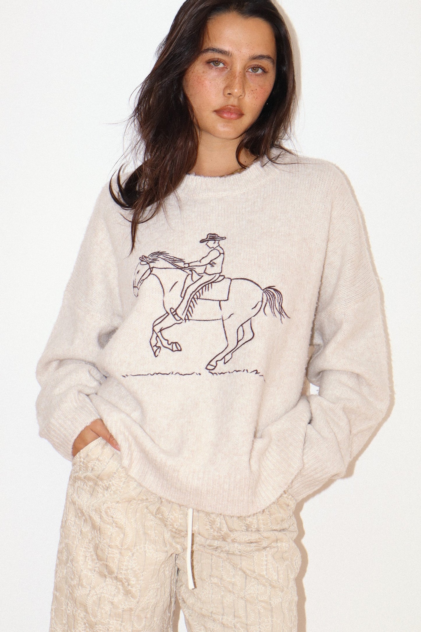 embroidered cowboy knit sweater
