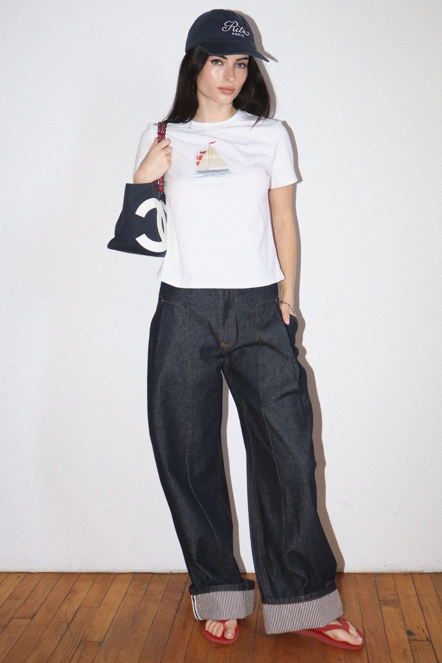 embroidered sailboat graphic tee