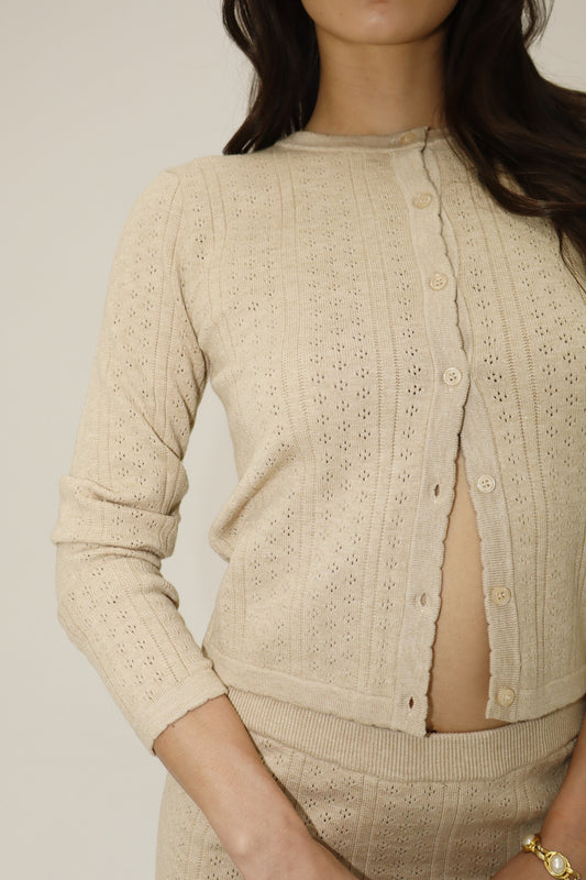 eyelet pattern knit cardigan