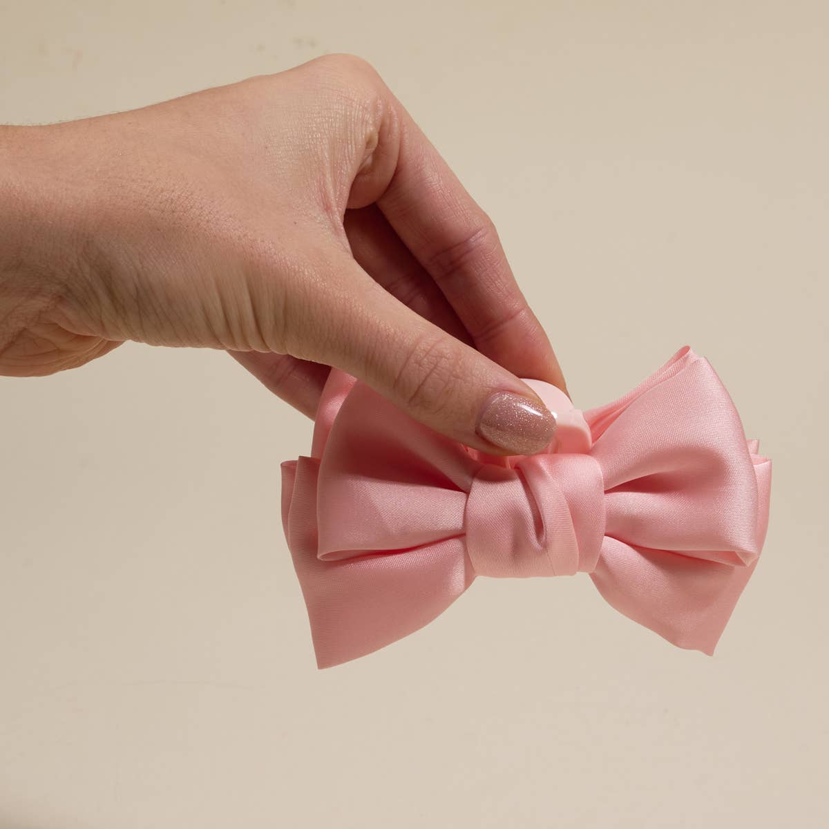 Mini Satin Bow Claw Clip–Blush