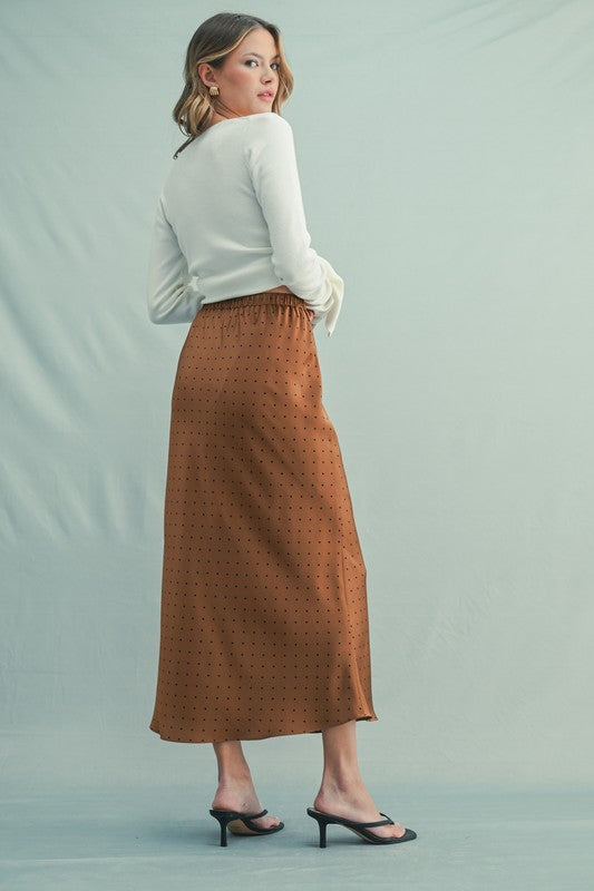 Polka Dot Satin Midi Skirt