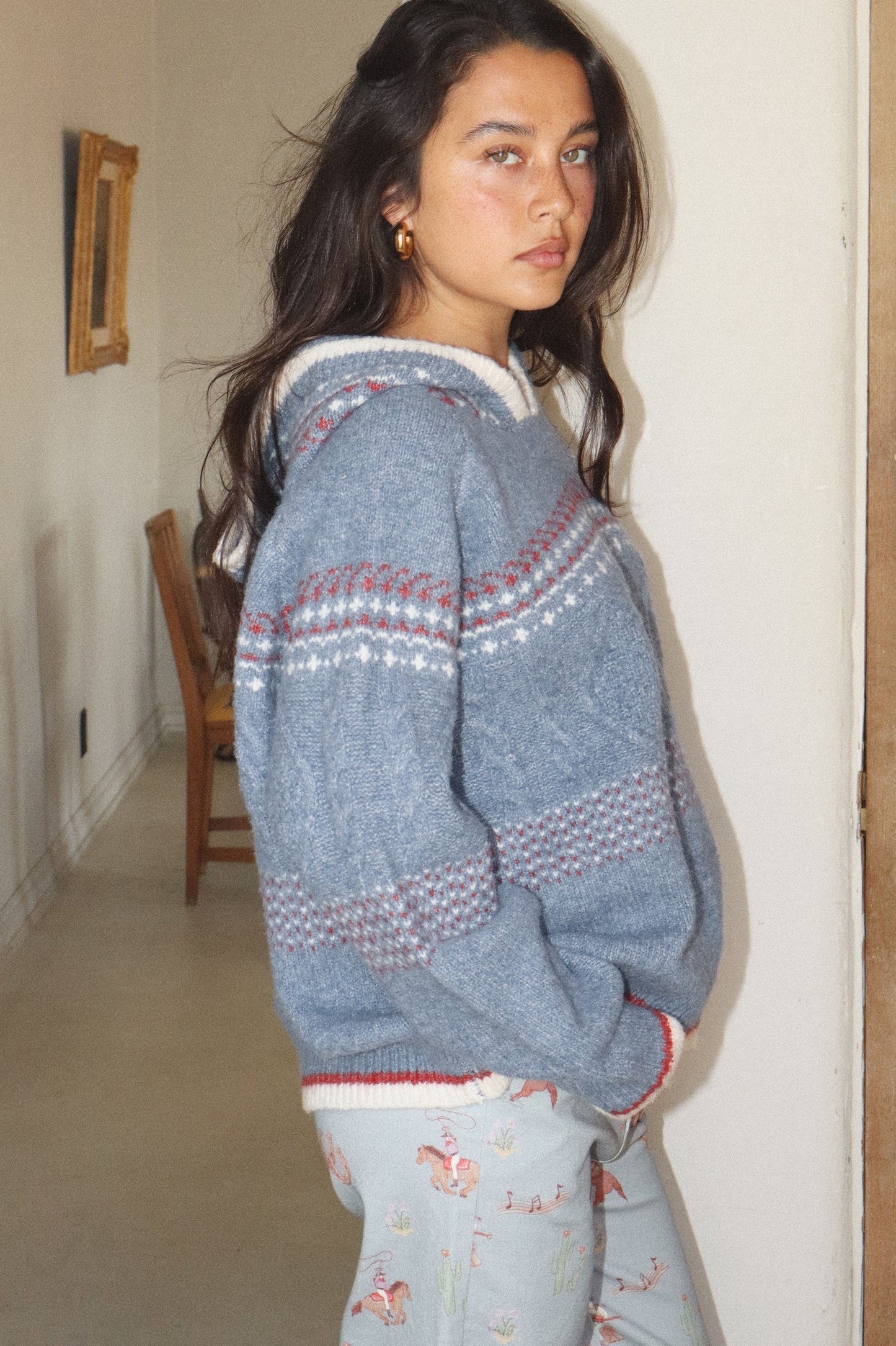 Fair Isle Hooded Knit Sweater
