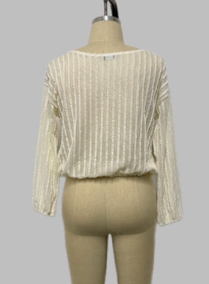 fishnet scoop neck drawstring waist top-curvy
