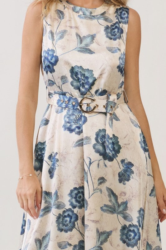 floral belted midi dress