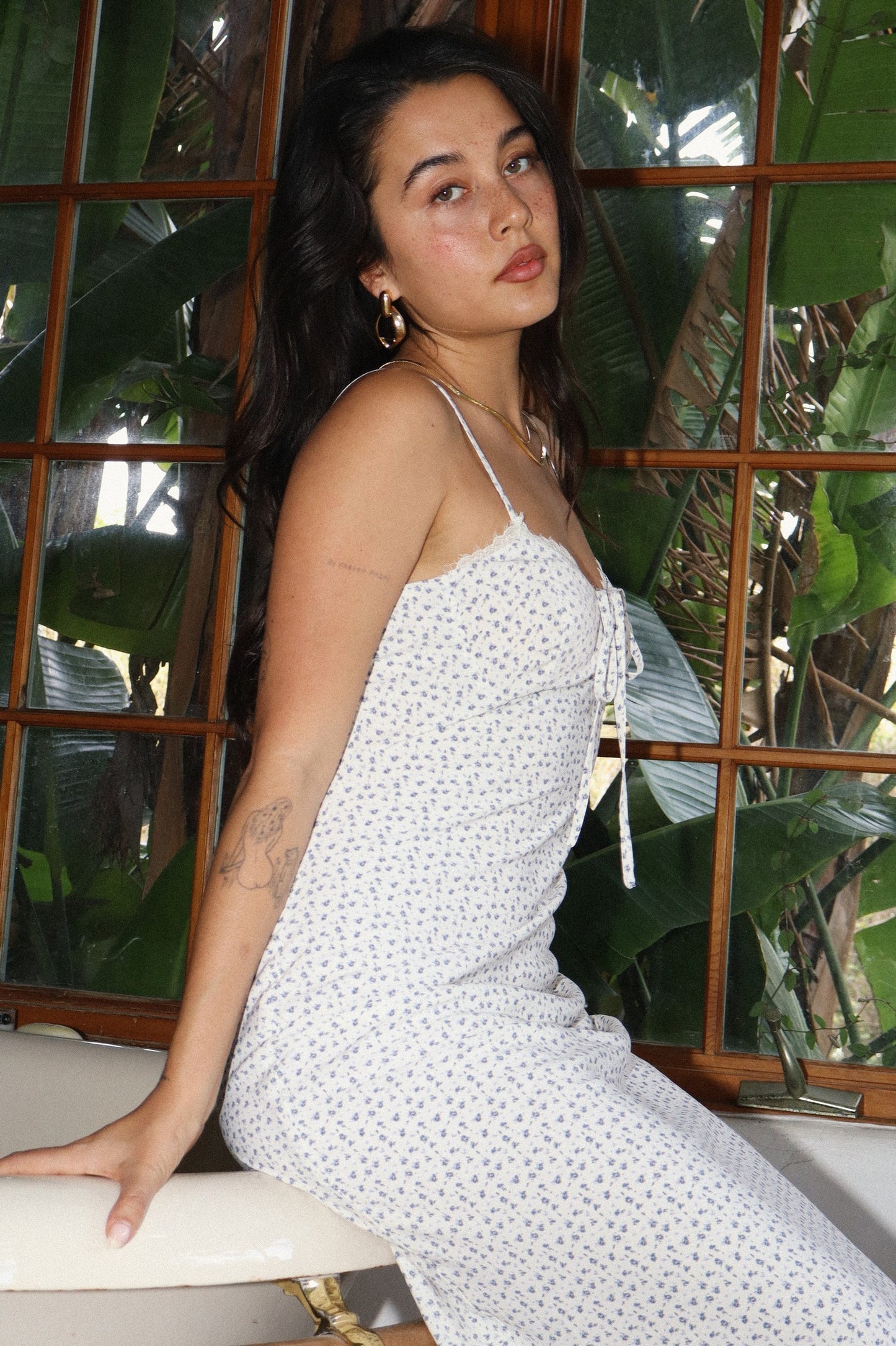 floral lace trim backless dress