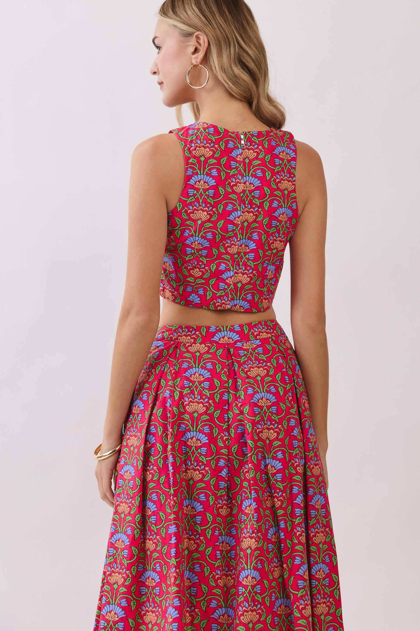 floral print pleated midi skirt