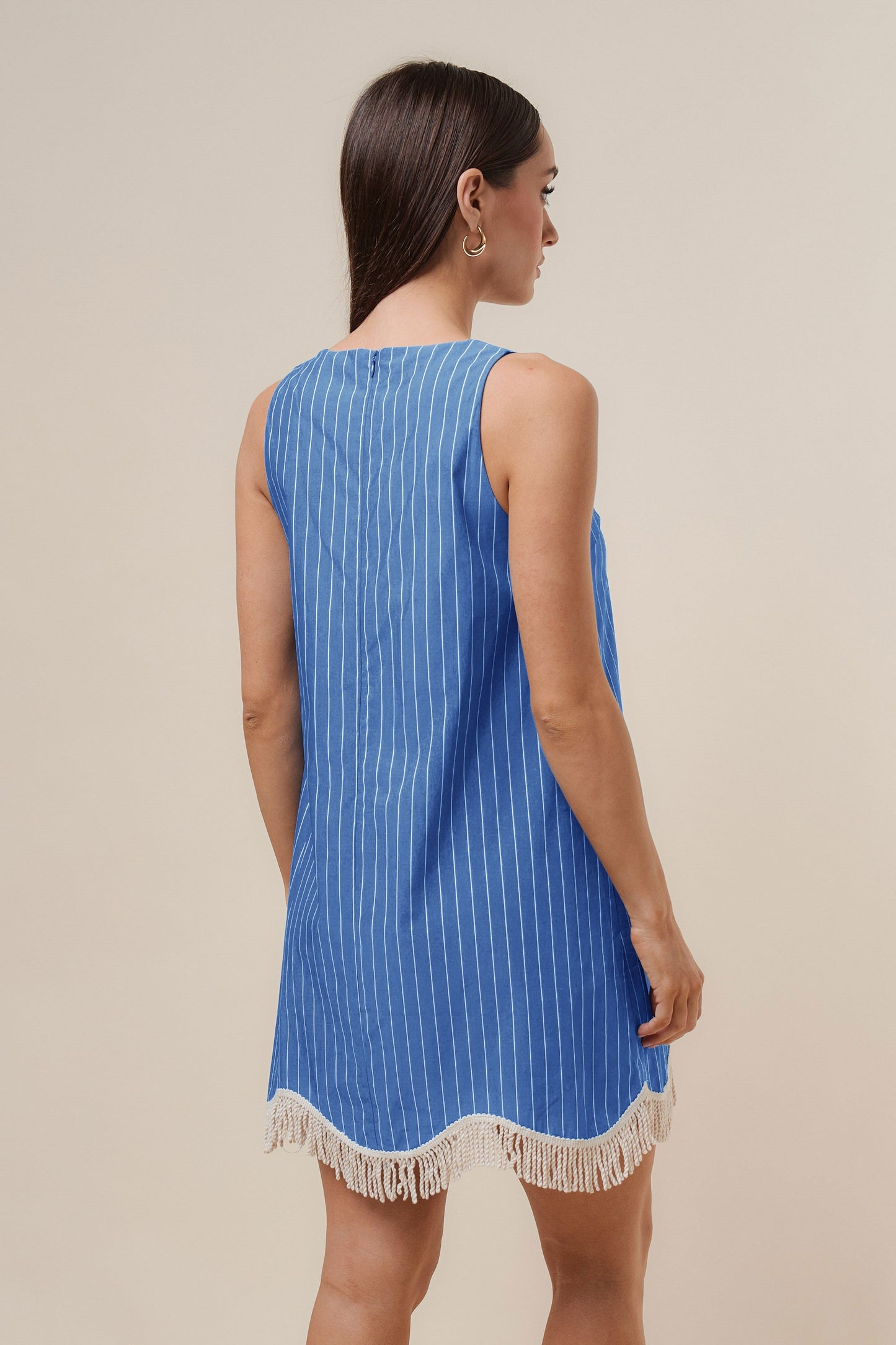 fringe stripe mini dress