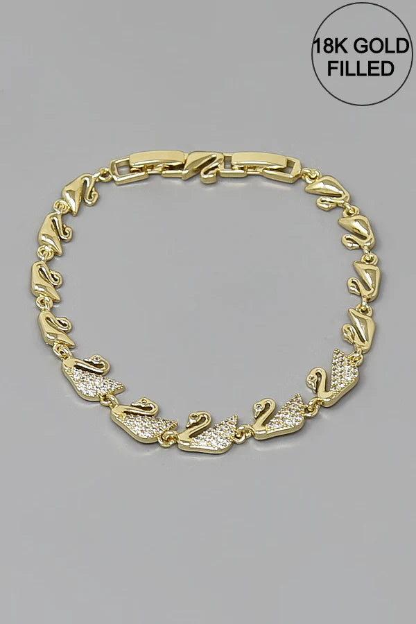 Swan CZ Pave Gold Filled Bracelet