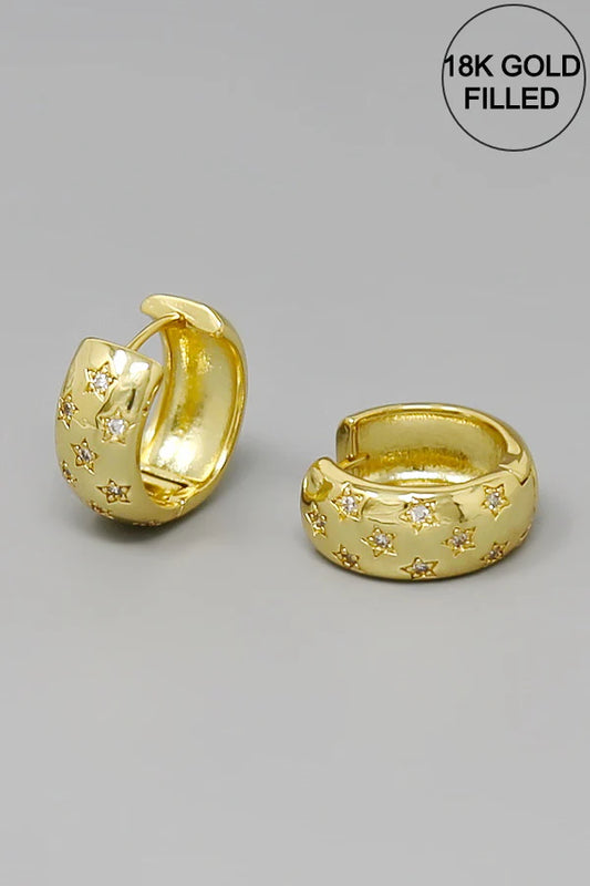 CZ Star Embellished Gold Filled Hoop Earrings