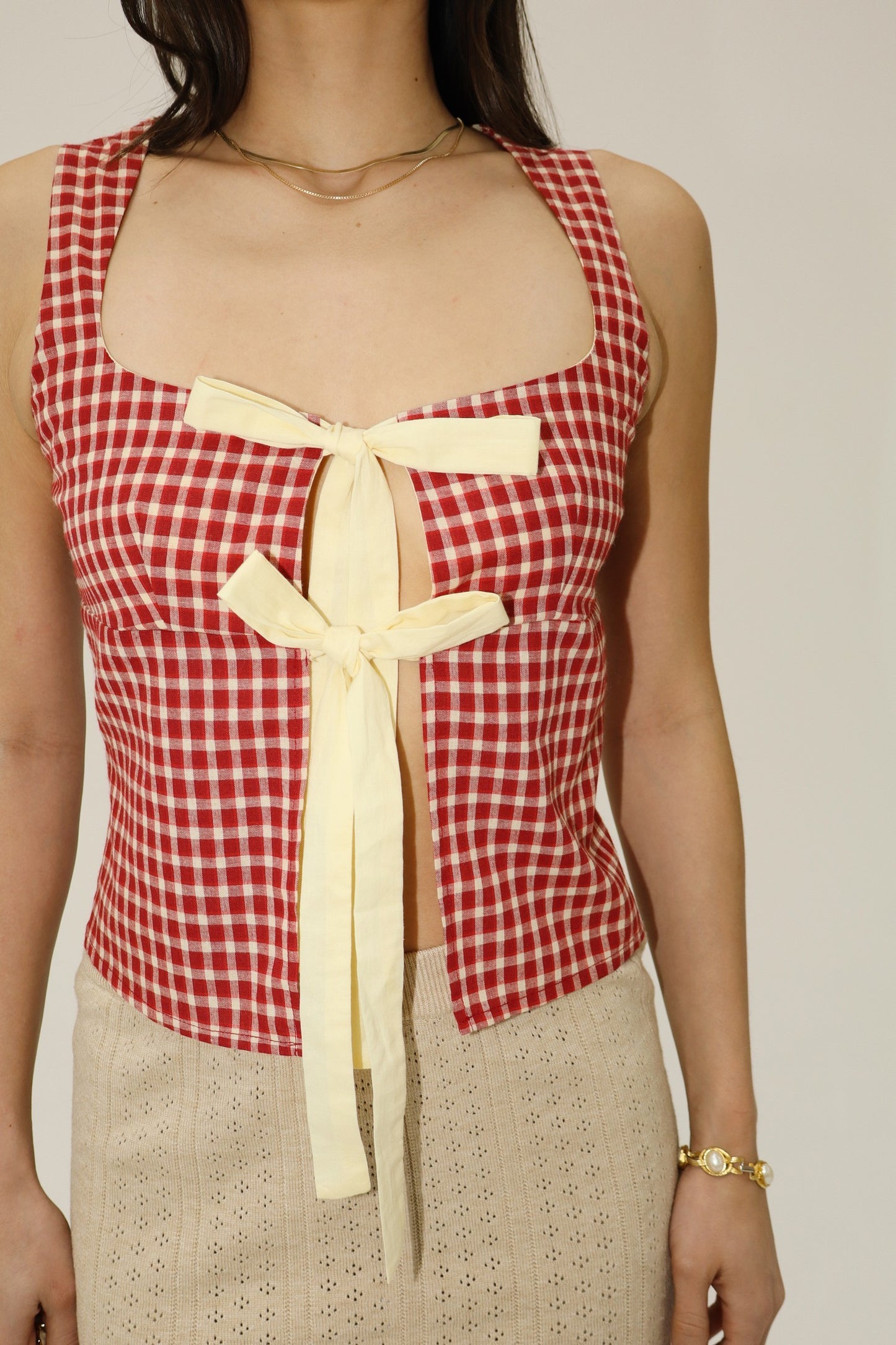 gingham check top with front ties