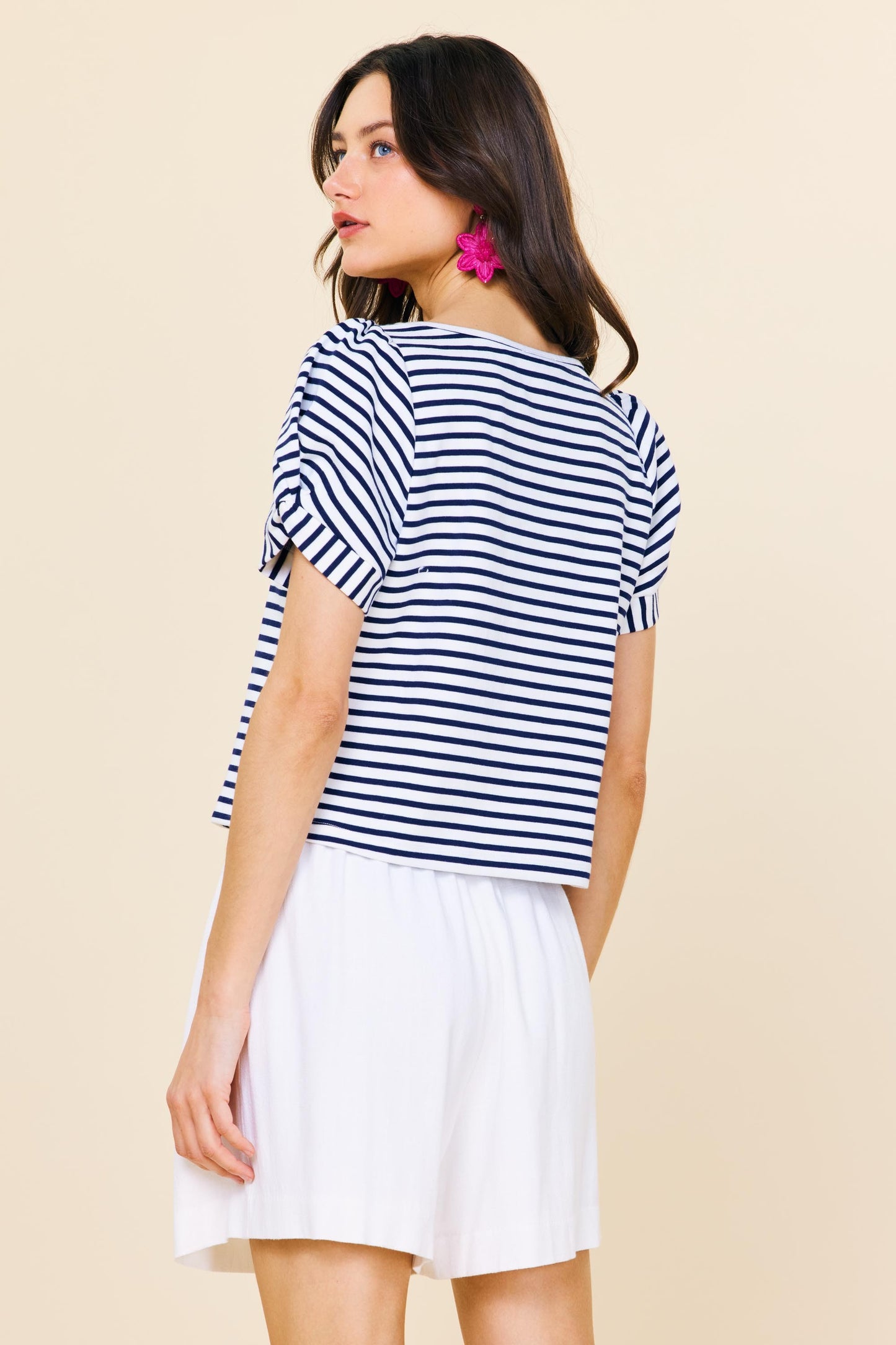 knit stripe puff sleeve top