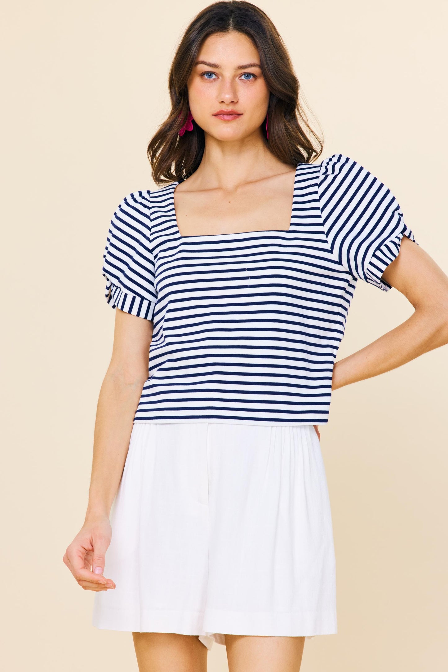 knit stripe puff sleeve top