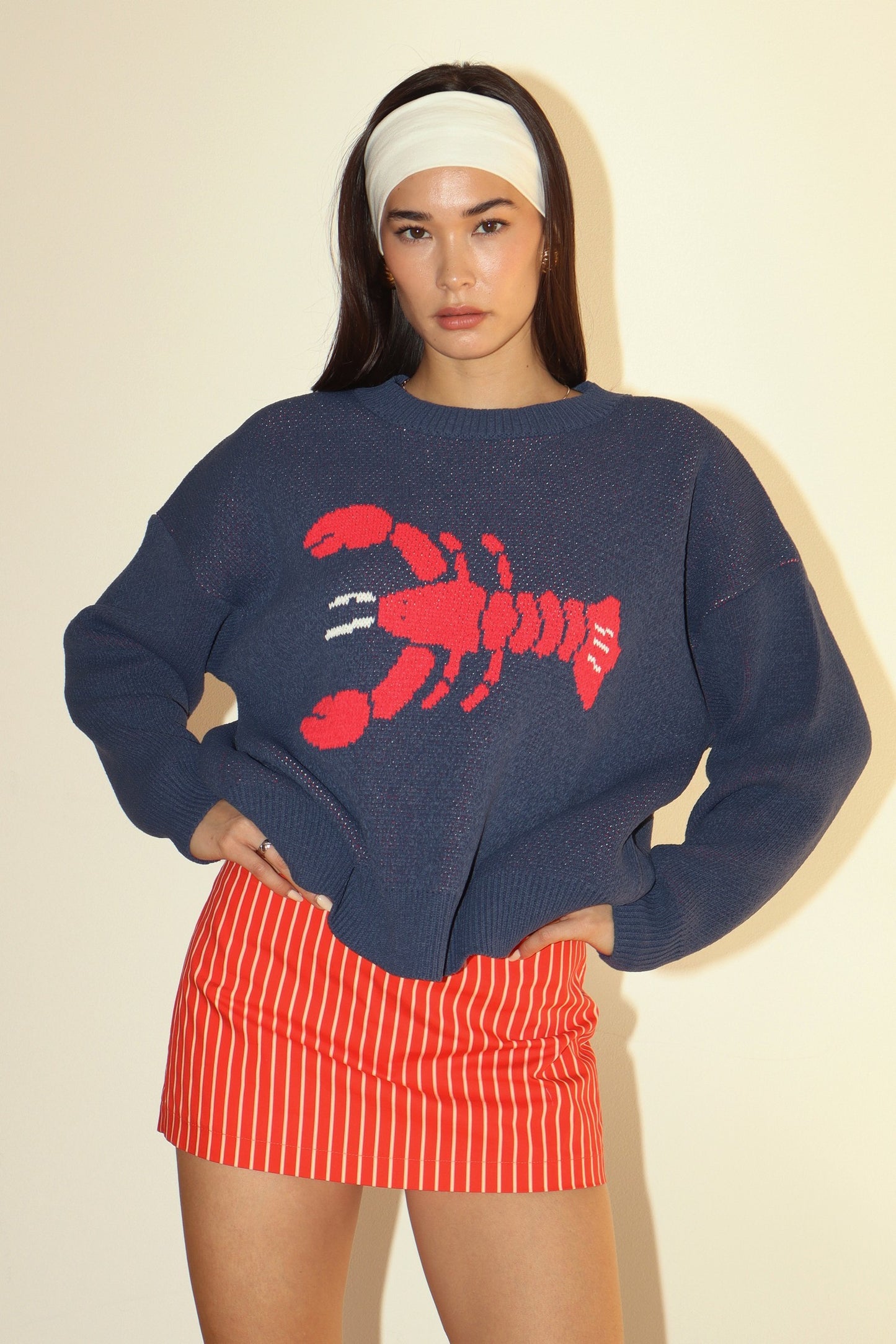 lobster knit round neck sweater