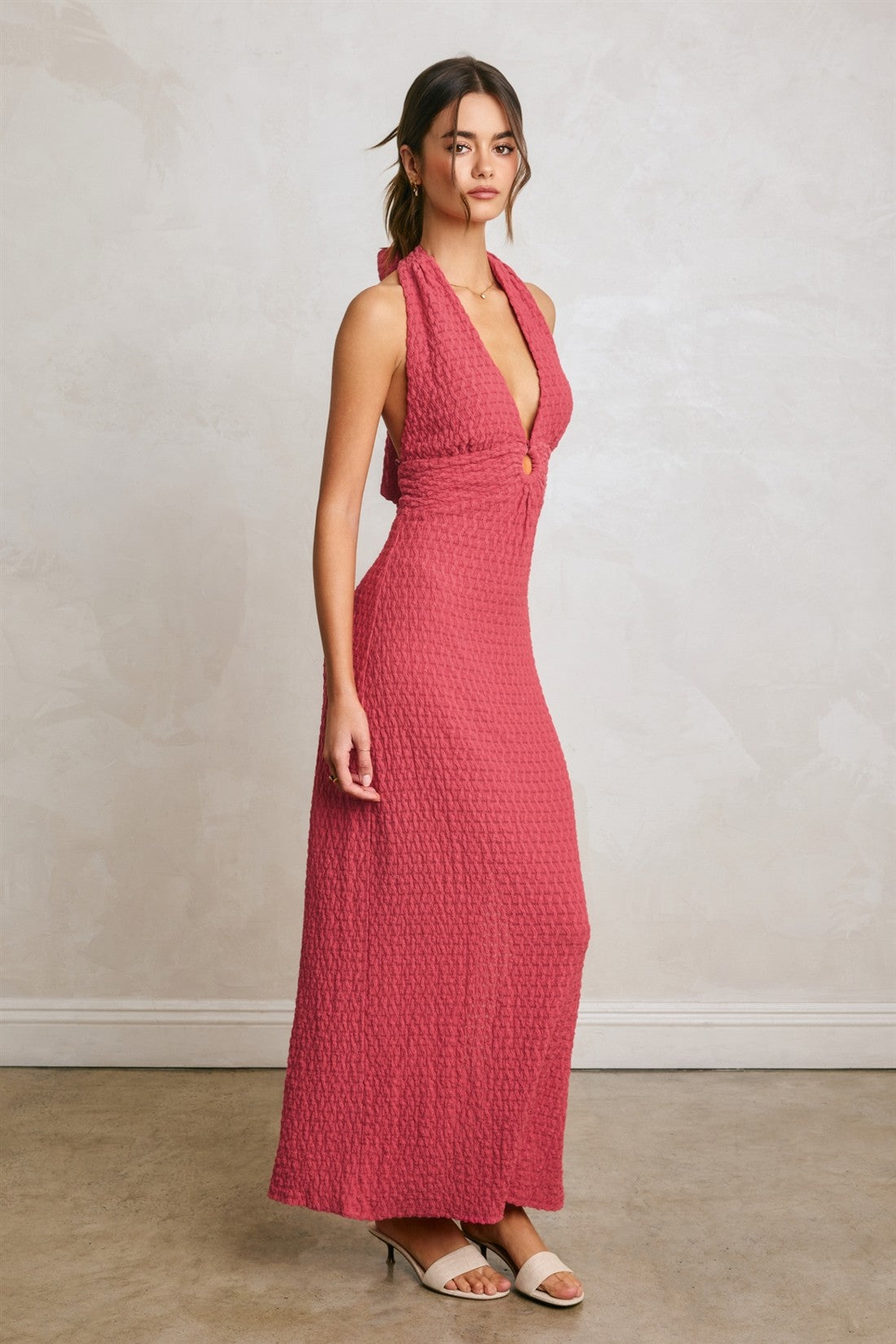 marble shore halter maxi dress