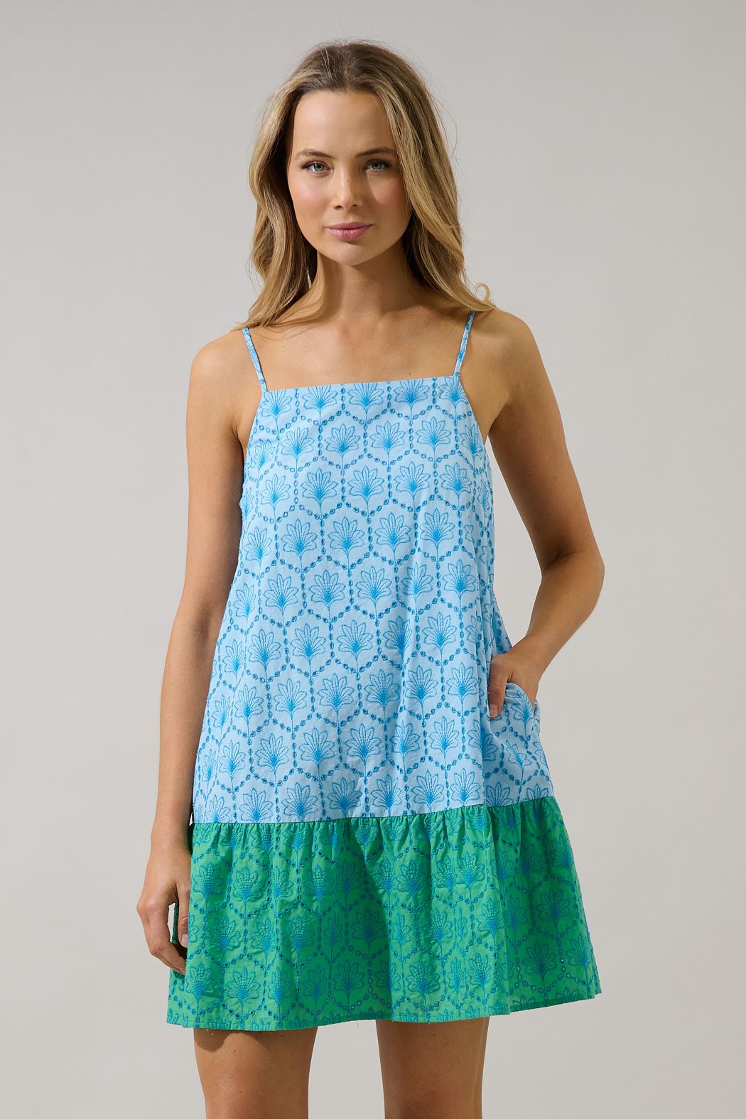 mirada eyelet jenny shift mini dress