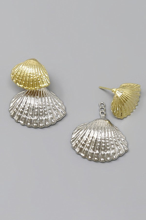 mixed metal sea shell jacket earrings