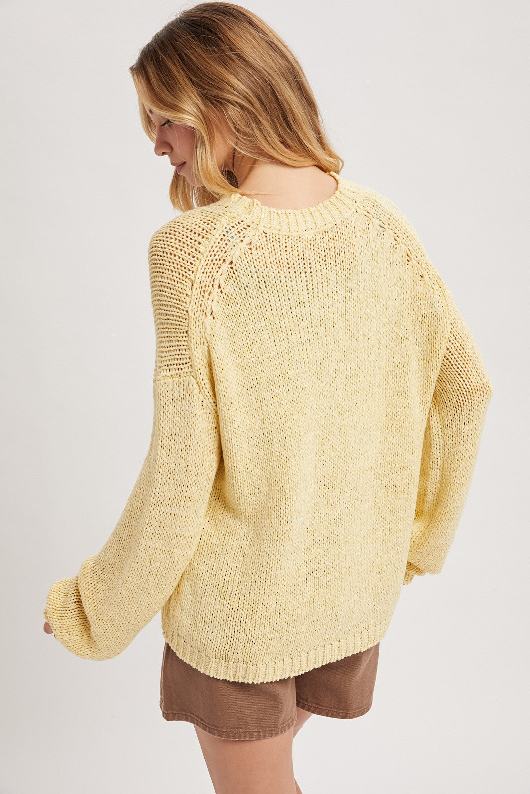 mock neck open knit sweater