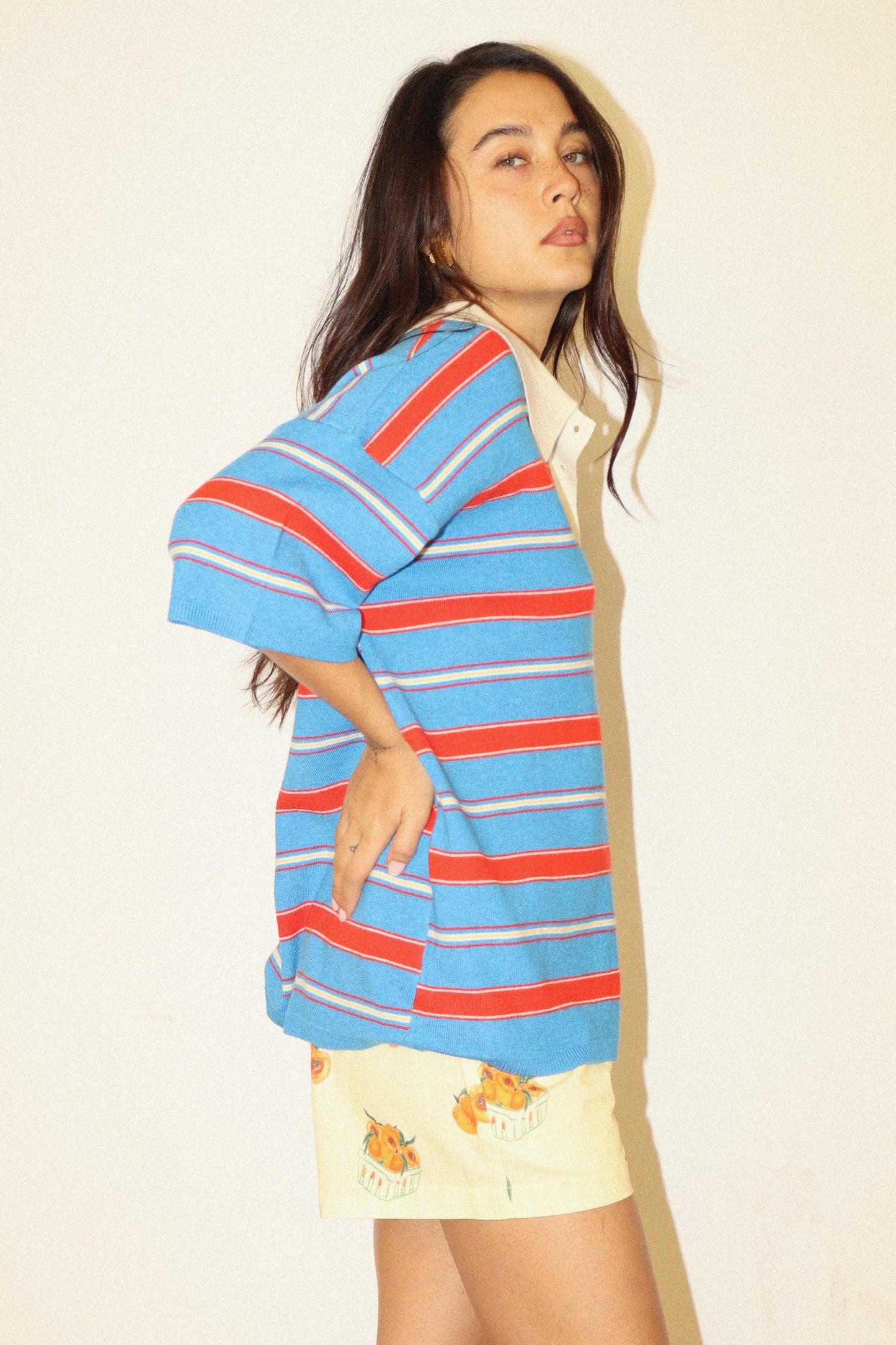 multi color stipe polo with collar