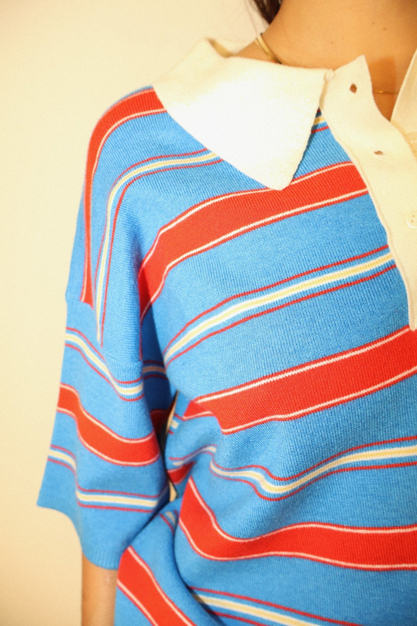 multi color stipe polo with collar