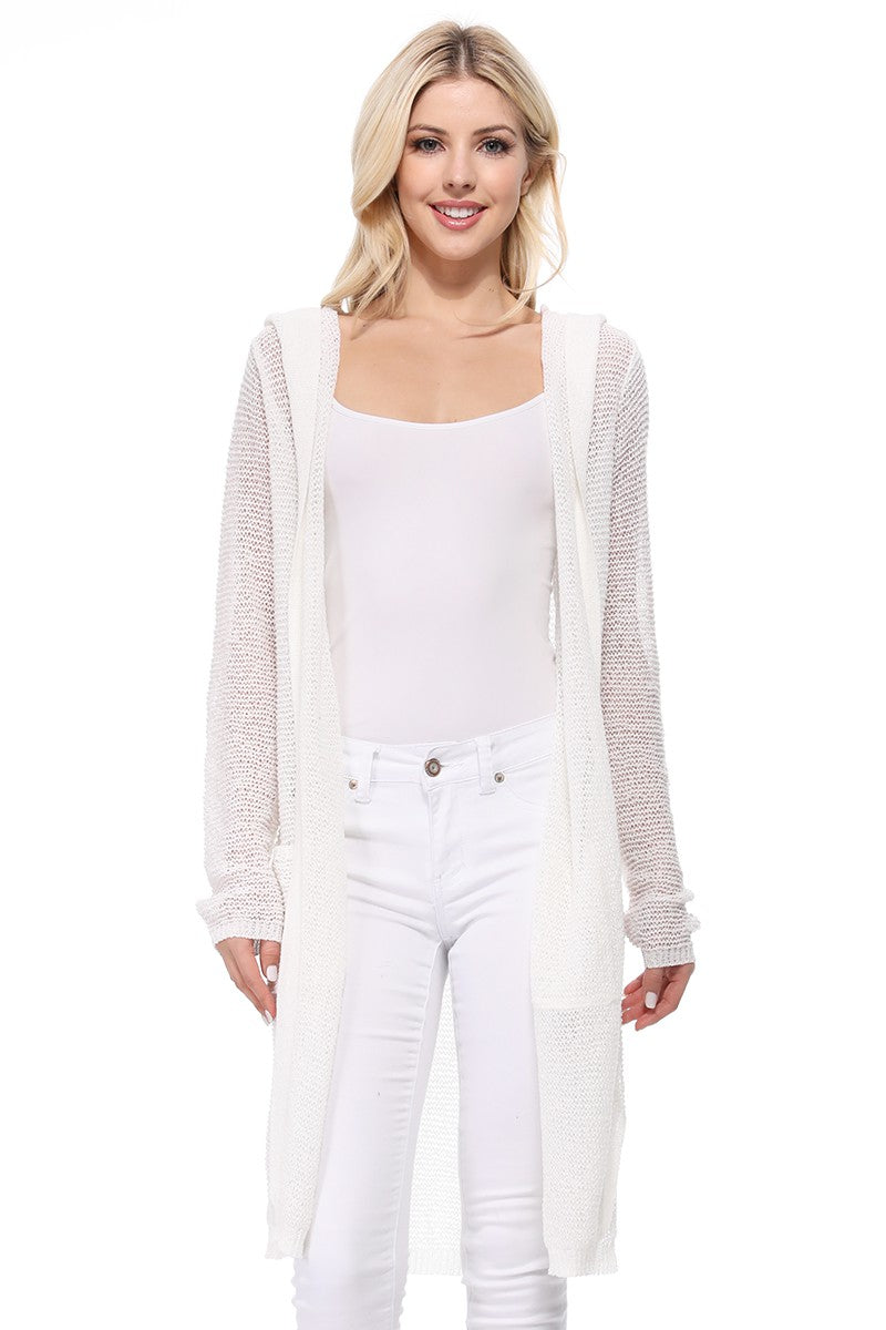 open front hooded long cardigan