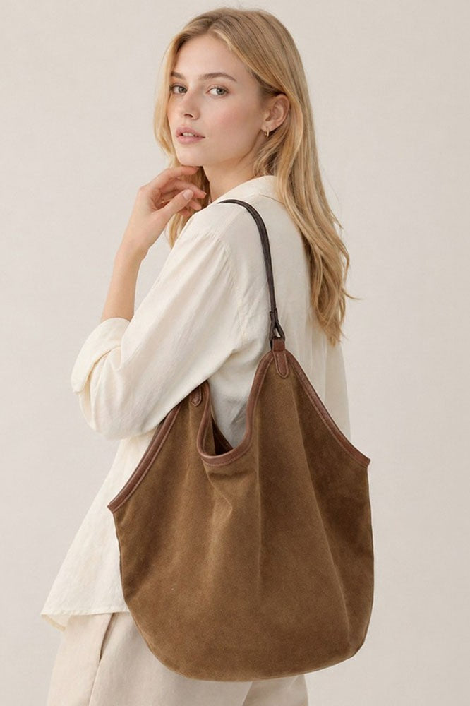 oversized faux suede slouchy shoulder bag