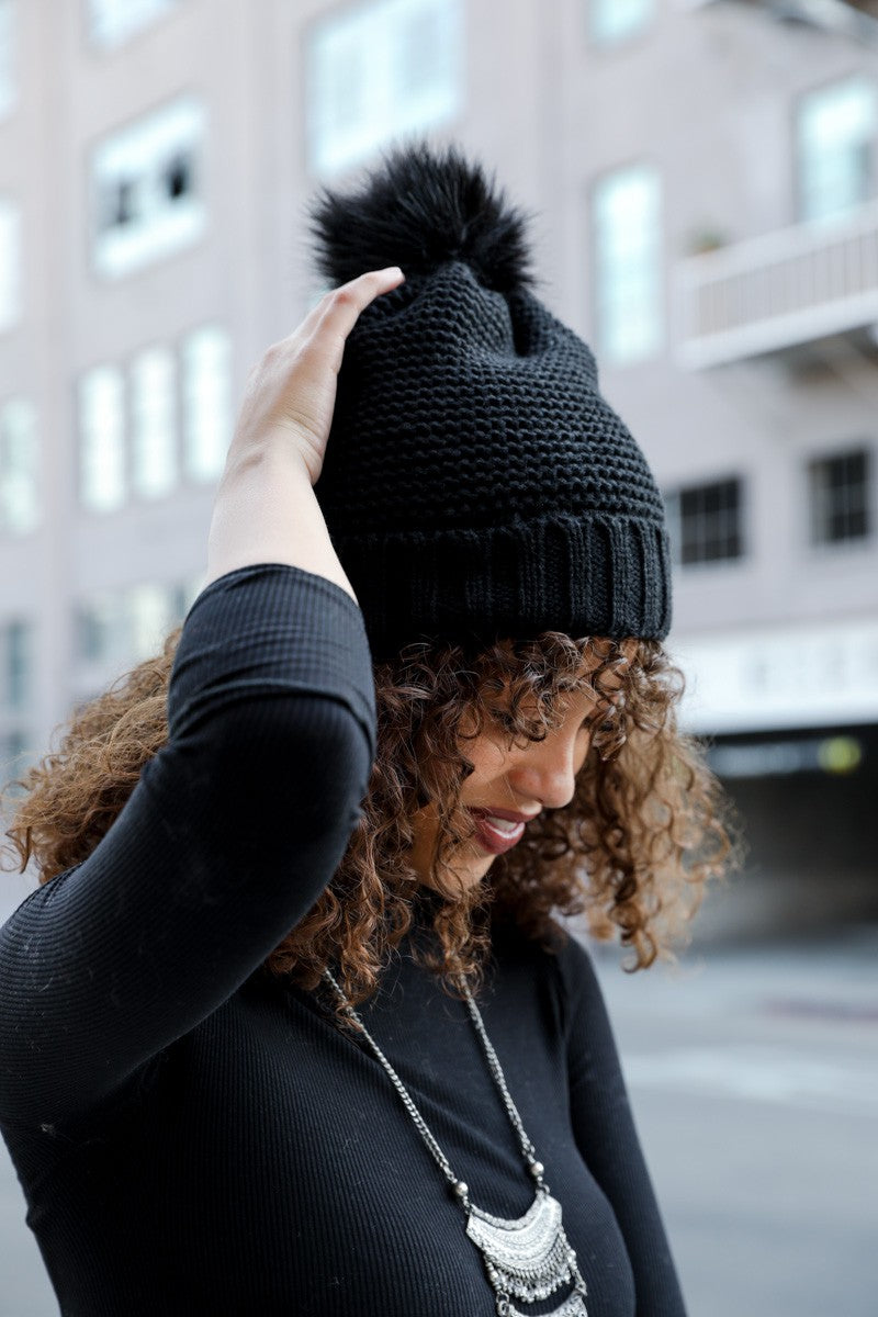pom beanie with sherpa lining