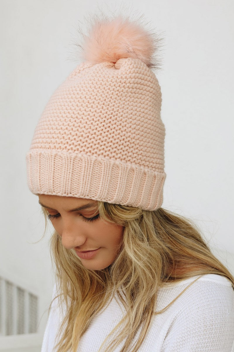pom beanie with sherpa lining