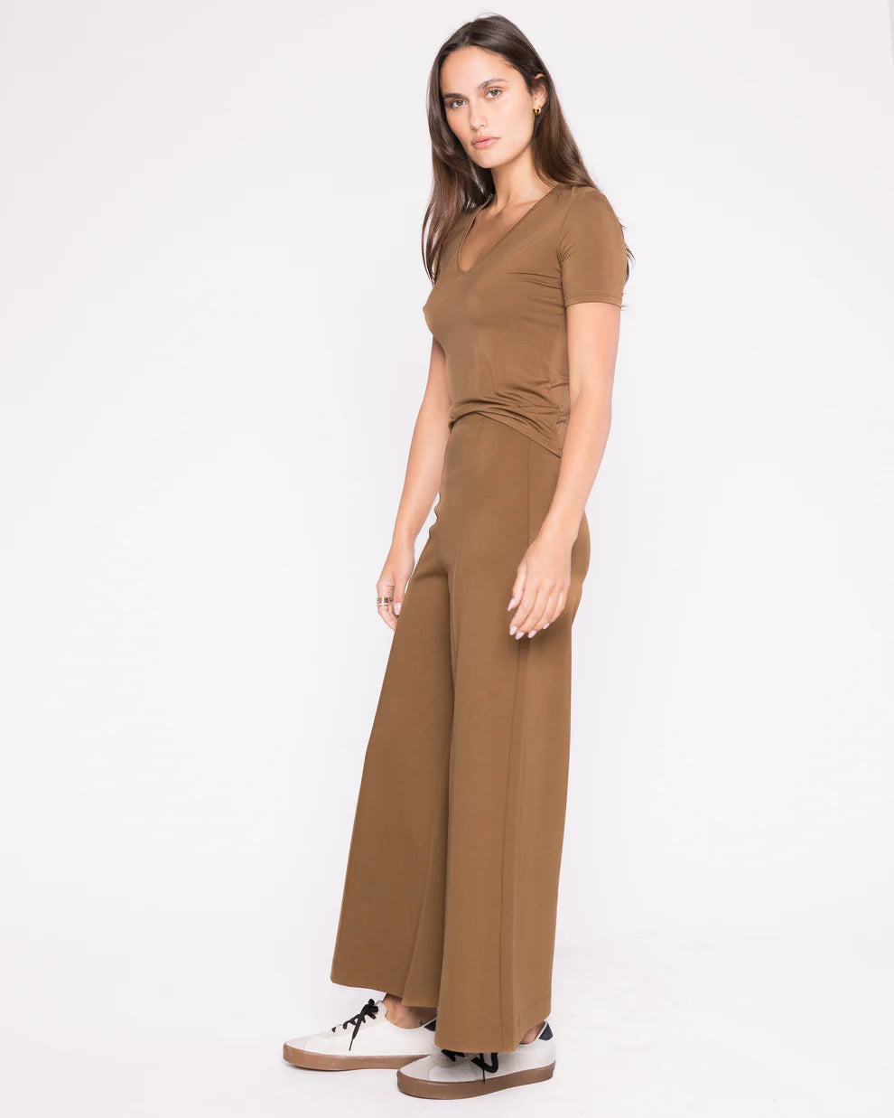 ponte knit wide leg pant-cropped