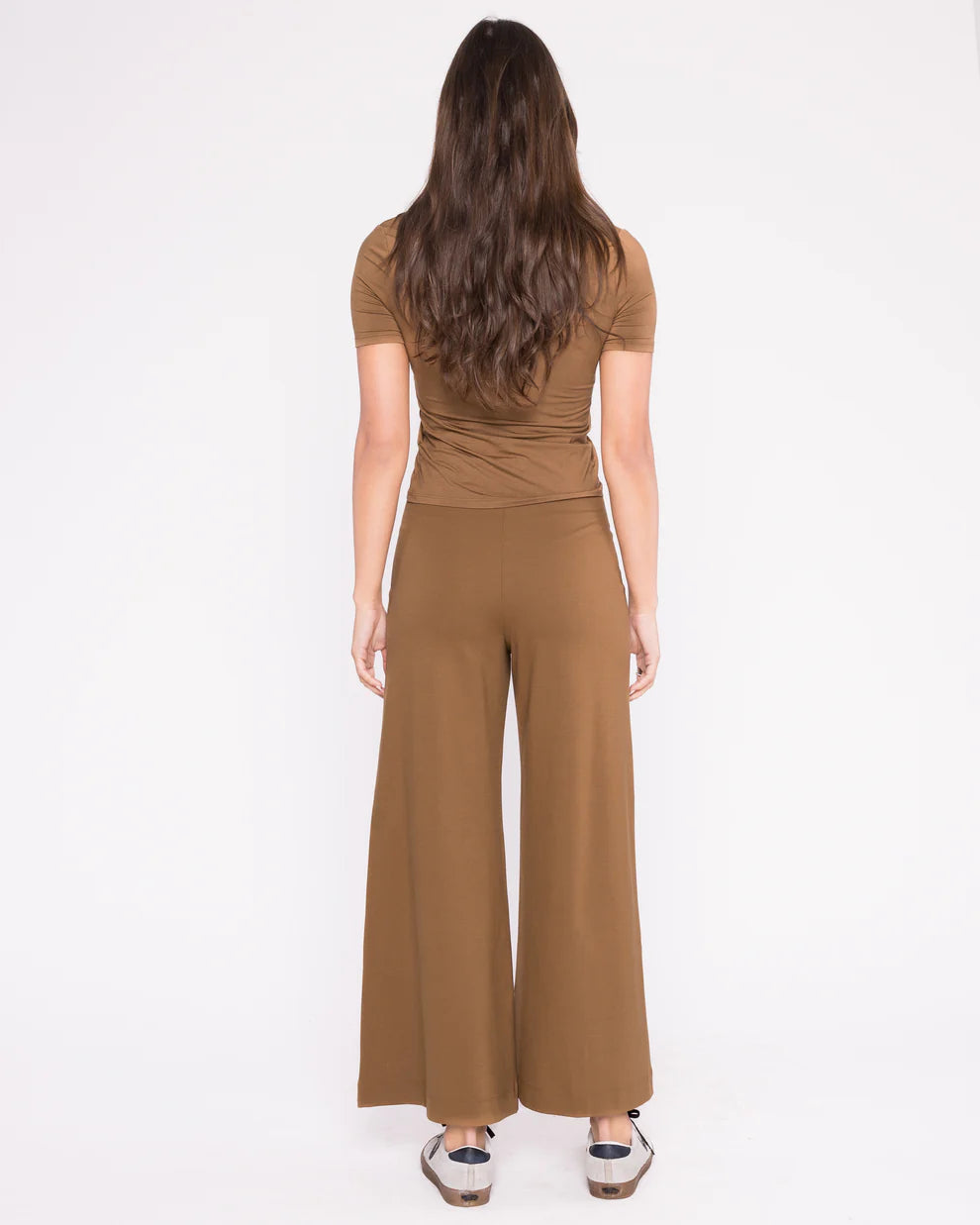 ponte knit wide leg pant-cropped