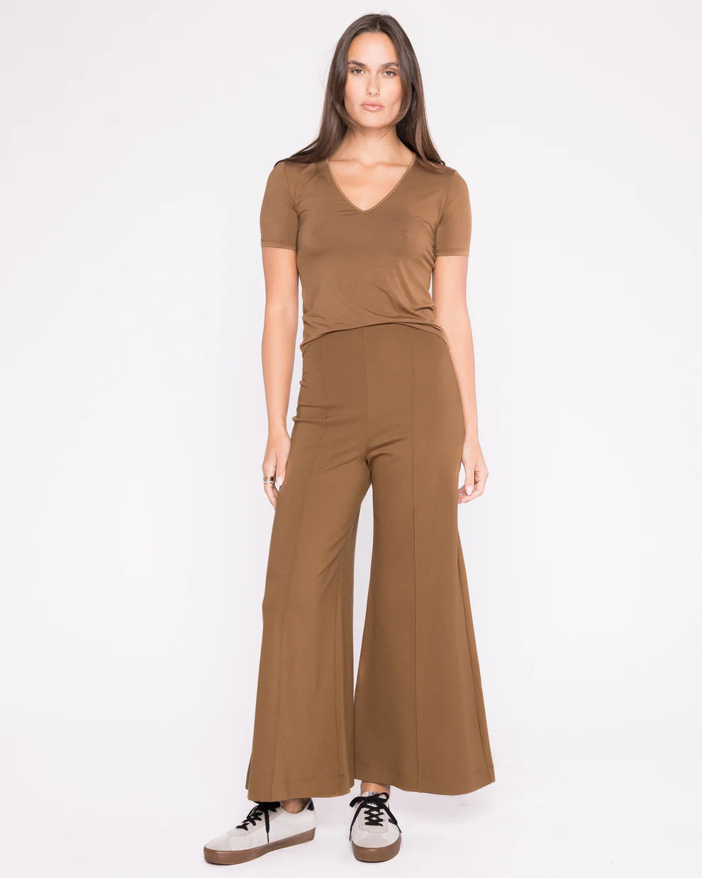 ponte knit wide leg pant-cropped