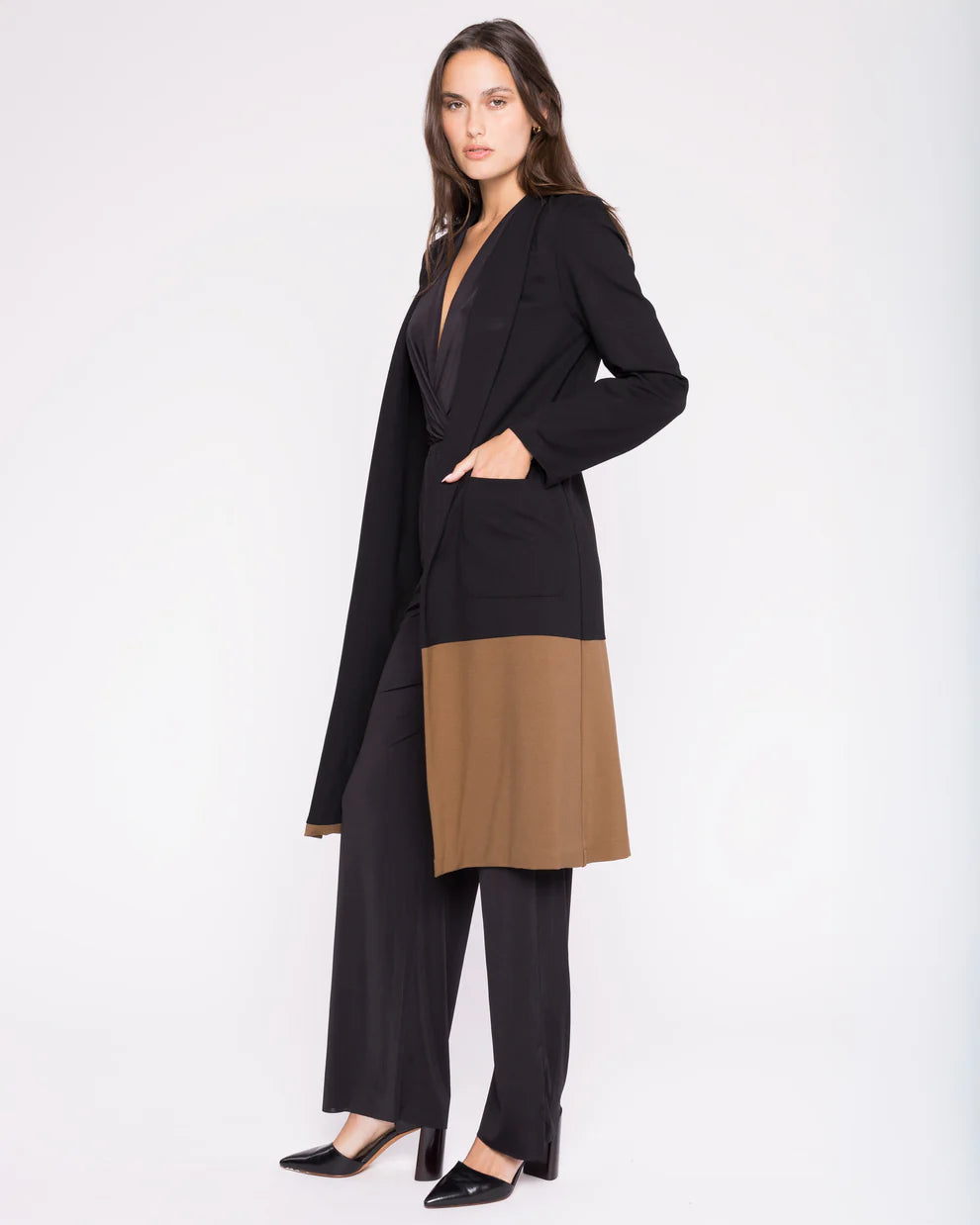 ponte knit color block smoking jacket