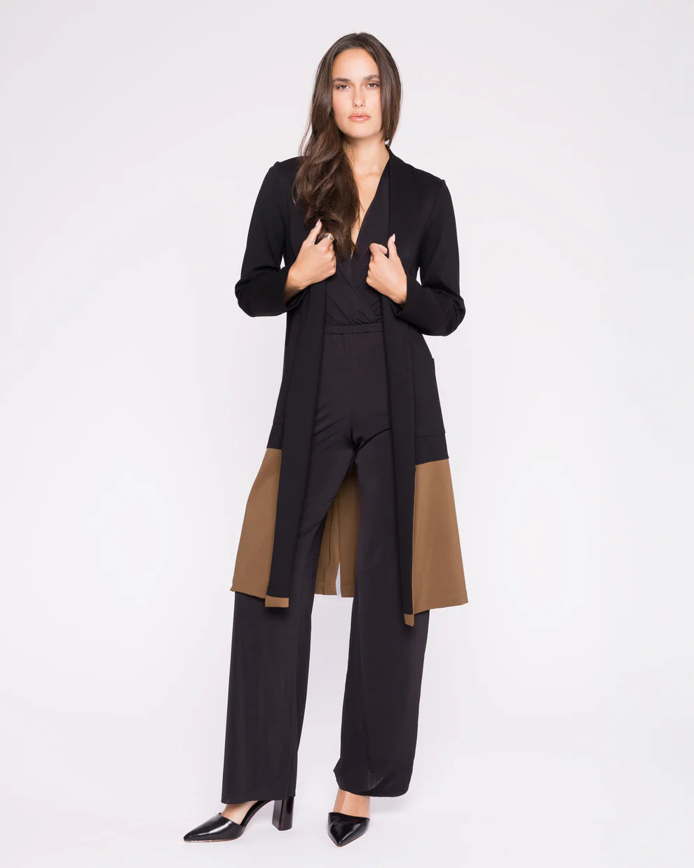 ponte knit color block smoking jacket