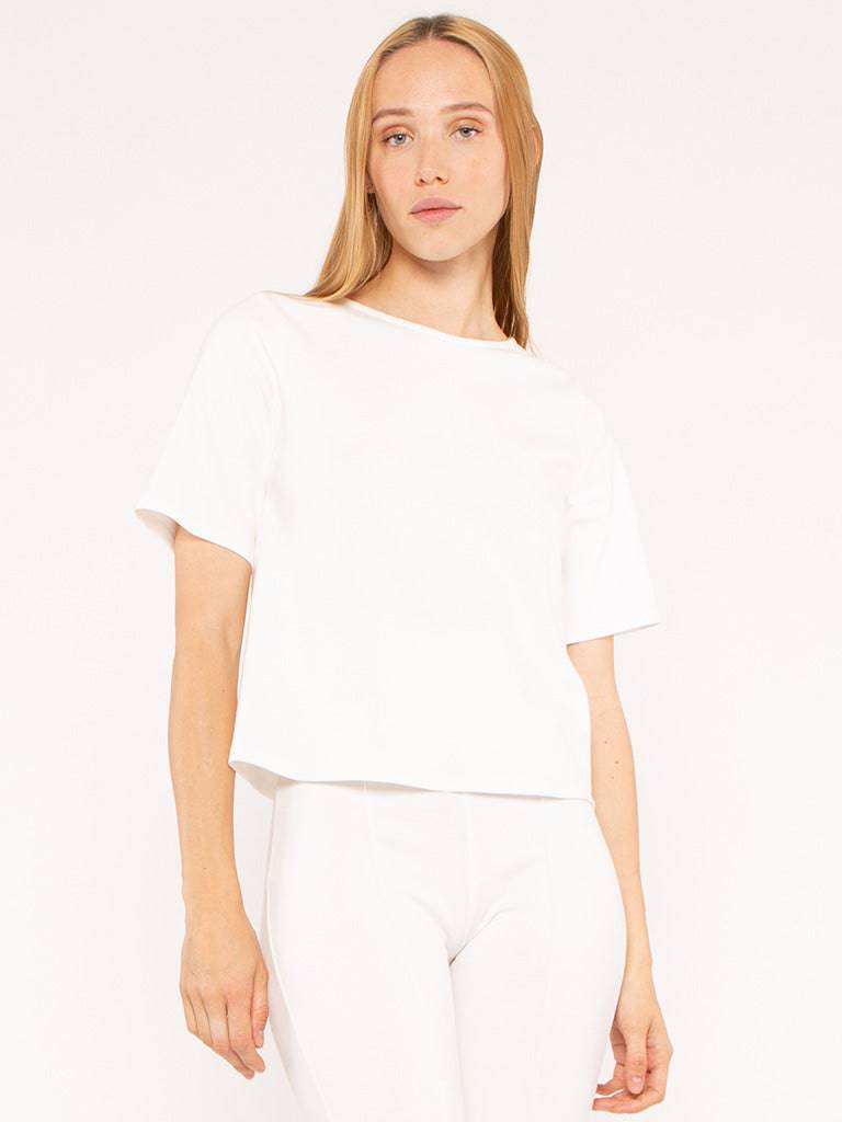 ponte knit short sleeve top-crop