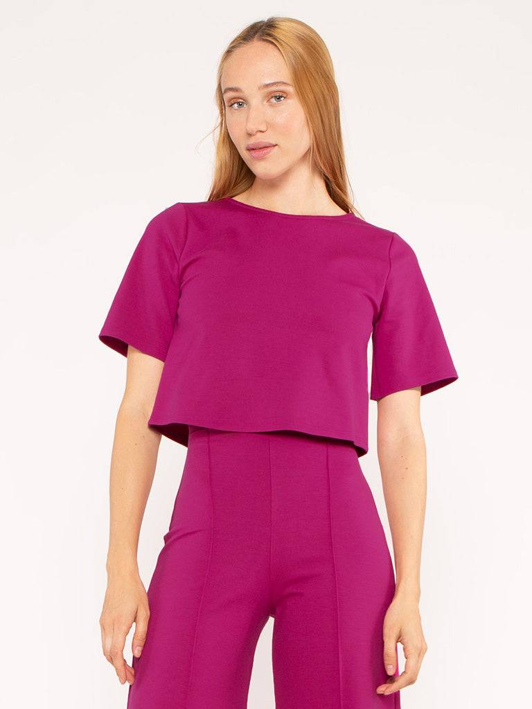 ponte knit short sleeve top-crop