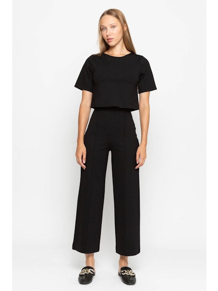 ponte knit straight leg pant-cropped