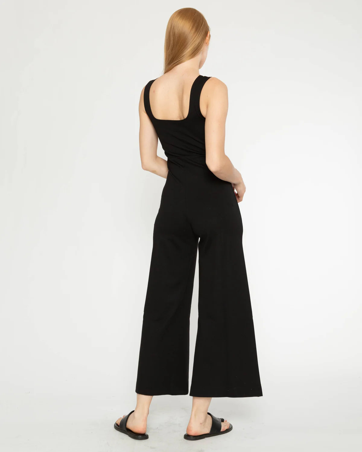ponte knit wide leg jumpsuit-cropped