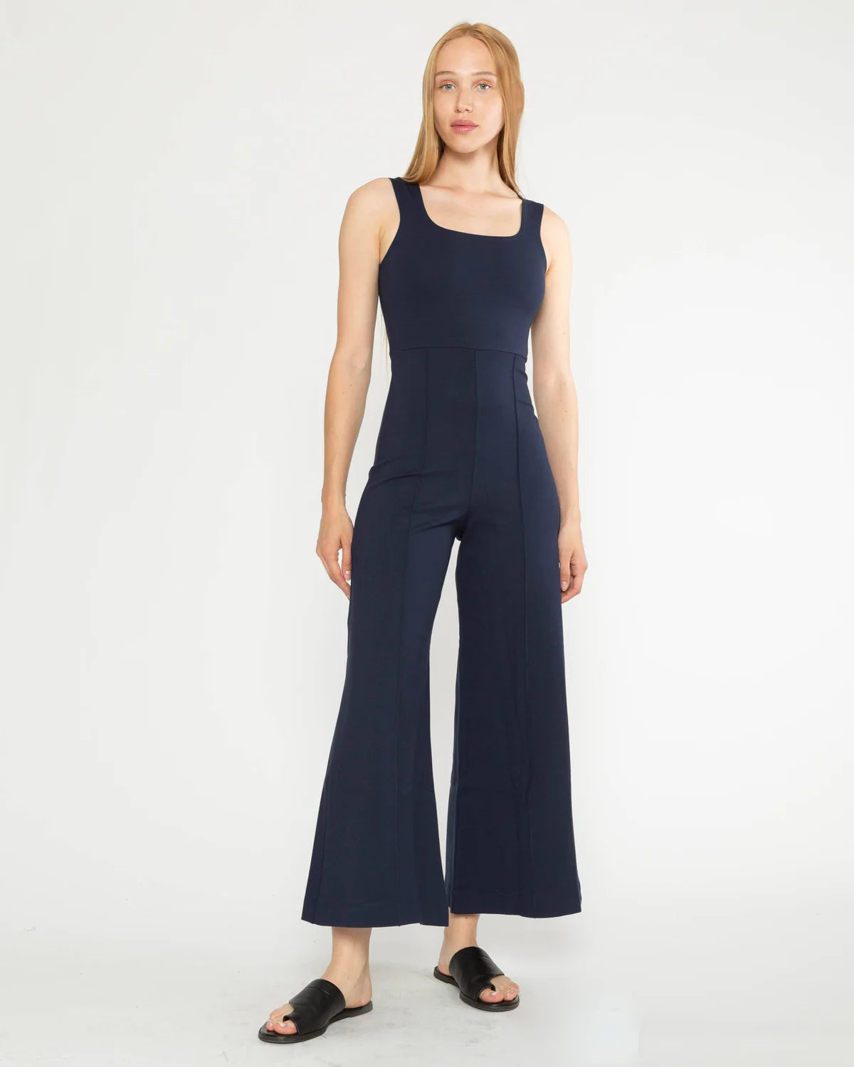 ponte knit wide leg jumpsuit-cropped