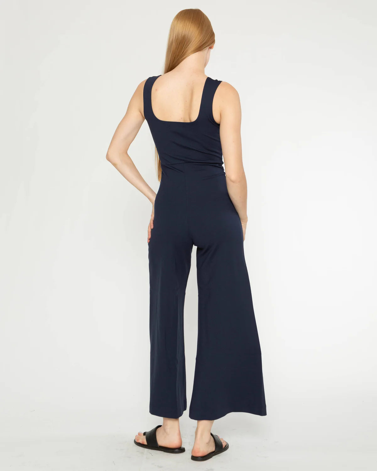 ponte knit wide leg jumpsuit-cropped