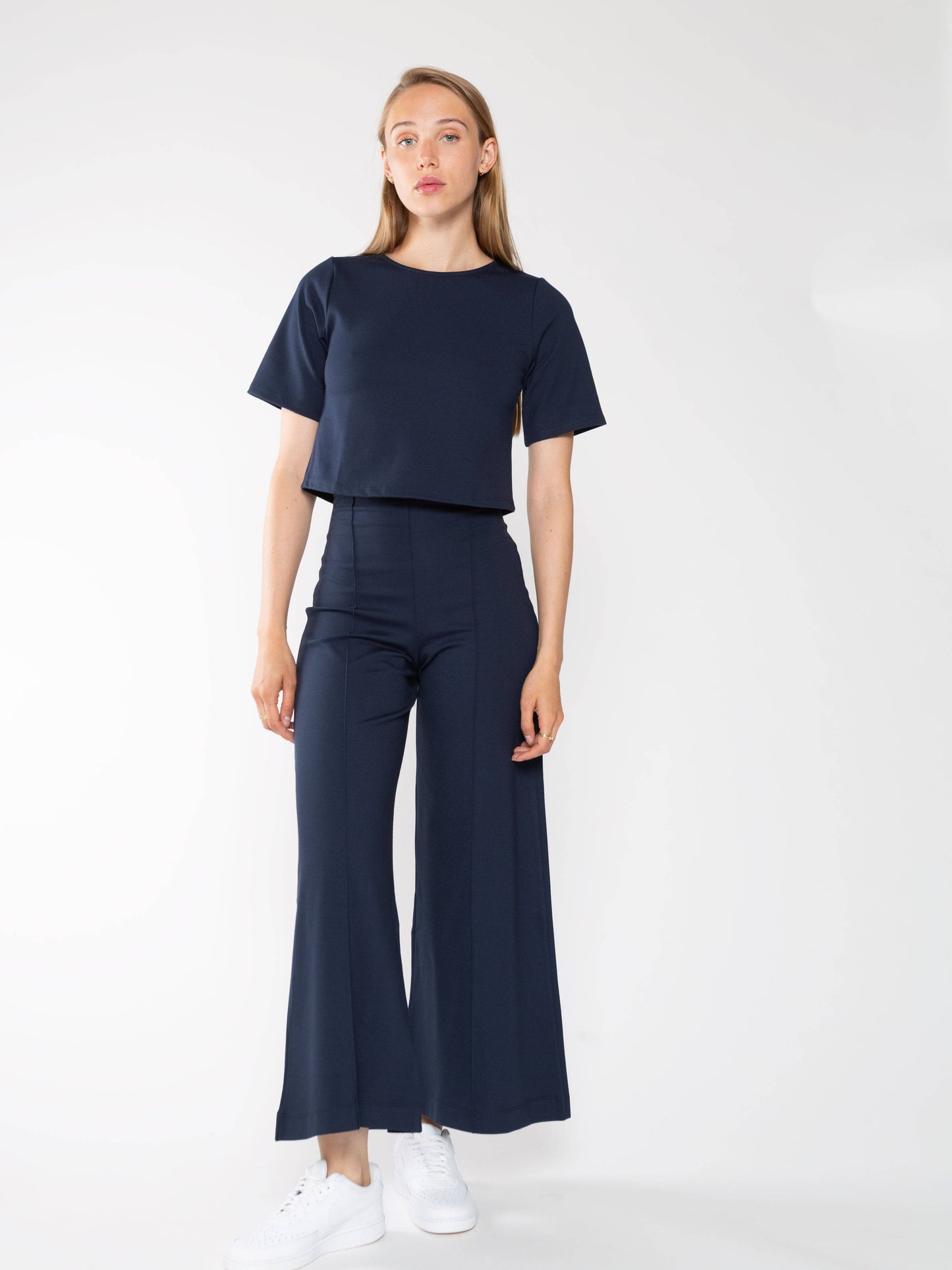 ponte knit wide leg pant-cropped