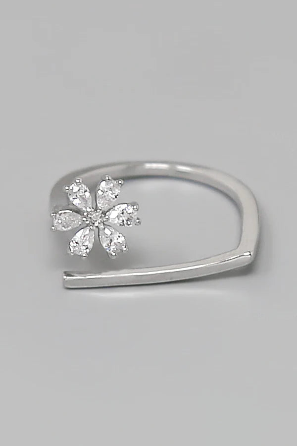 Flower CZ Pave Adjustable Ring