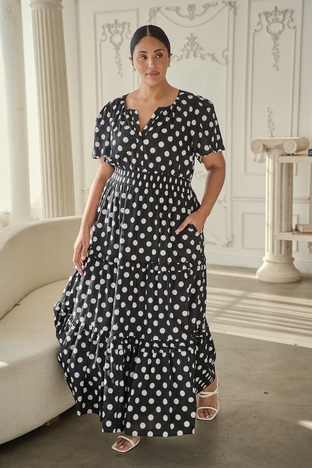 saraya dot midi dress