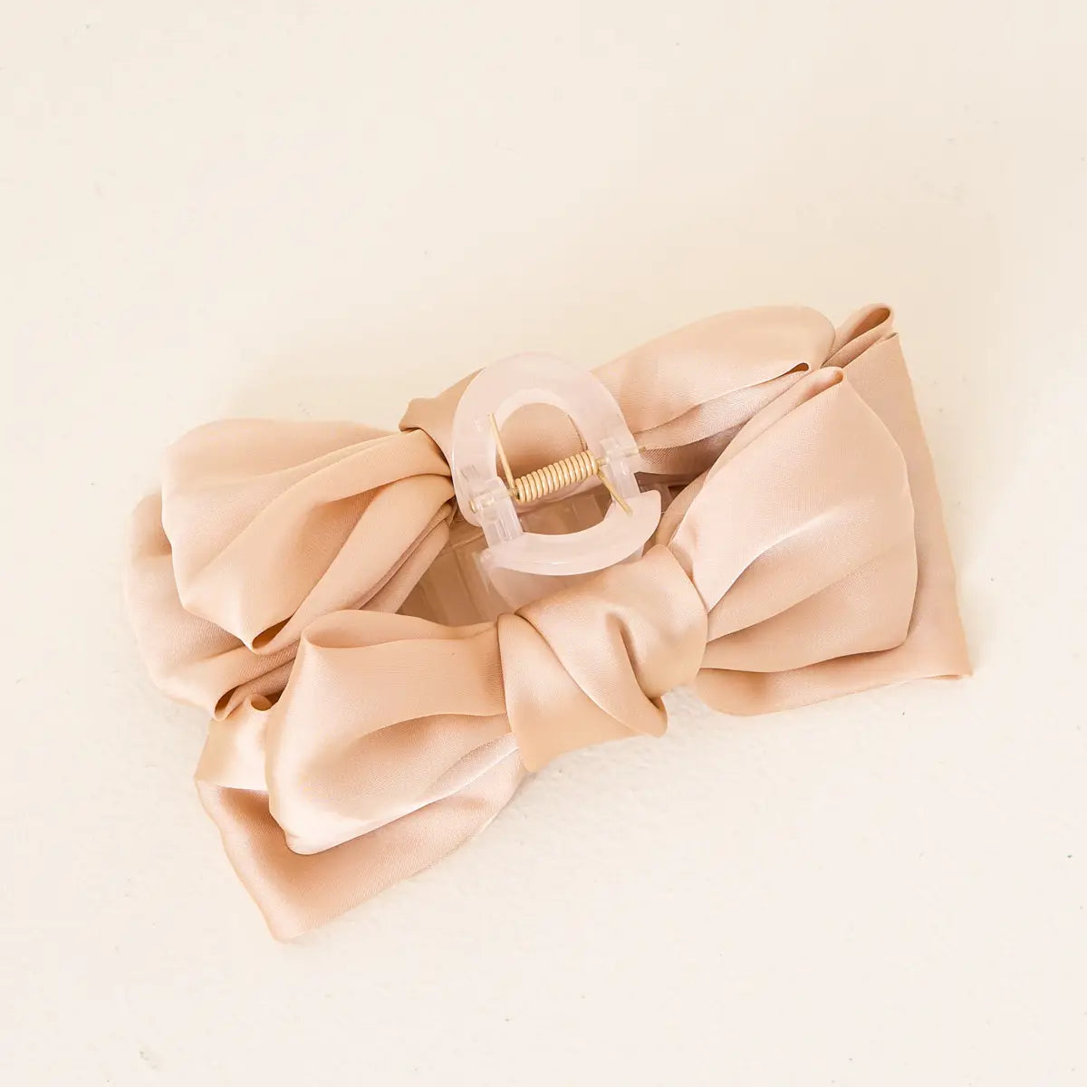 satin bow claw clip-beige
