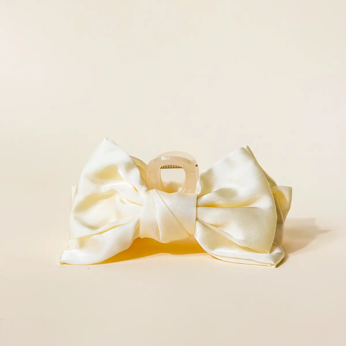 satin bow clip-cream