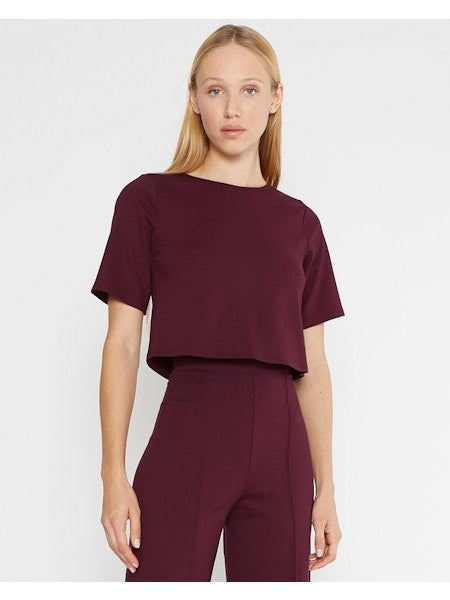 ponte knit short sleeve top-crop