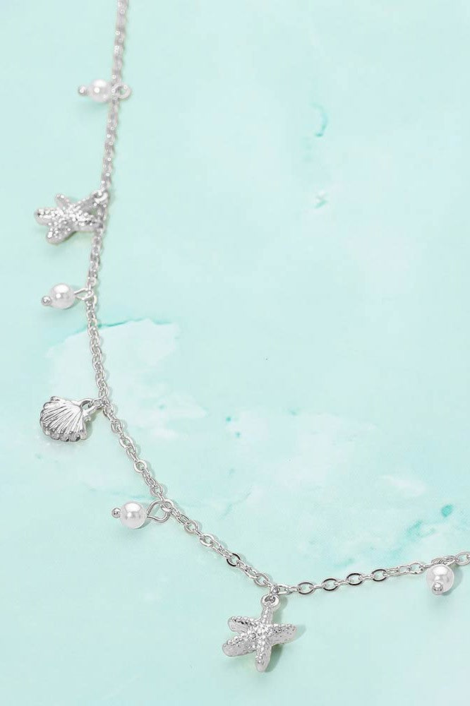 starfish shell pearl charm necklace