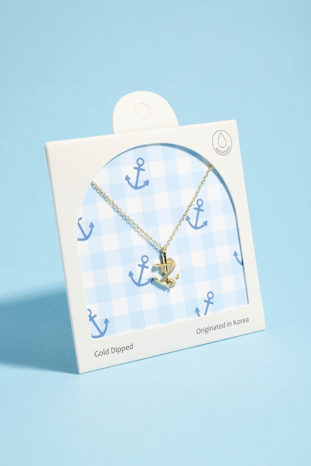 stone pave anchor pendant necklace