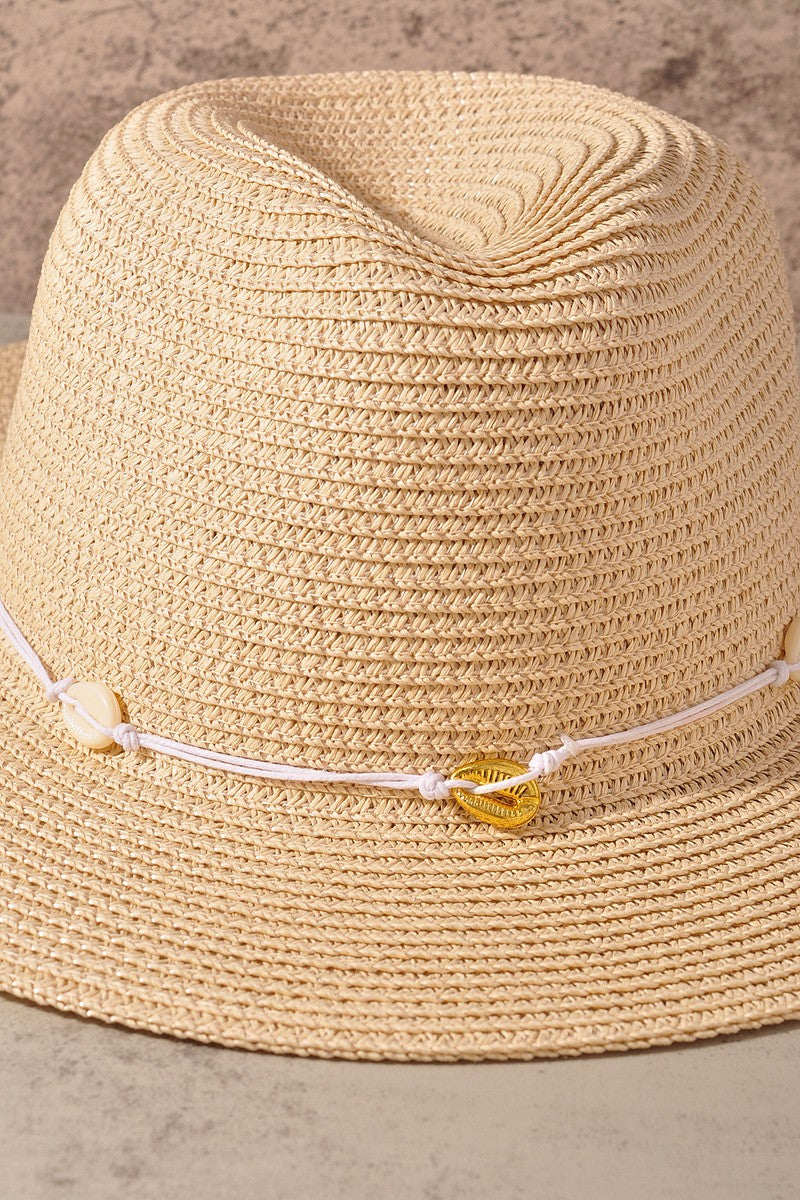 straw panama hat w/ shell trim