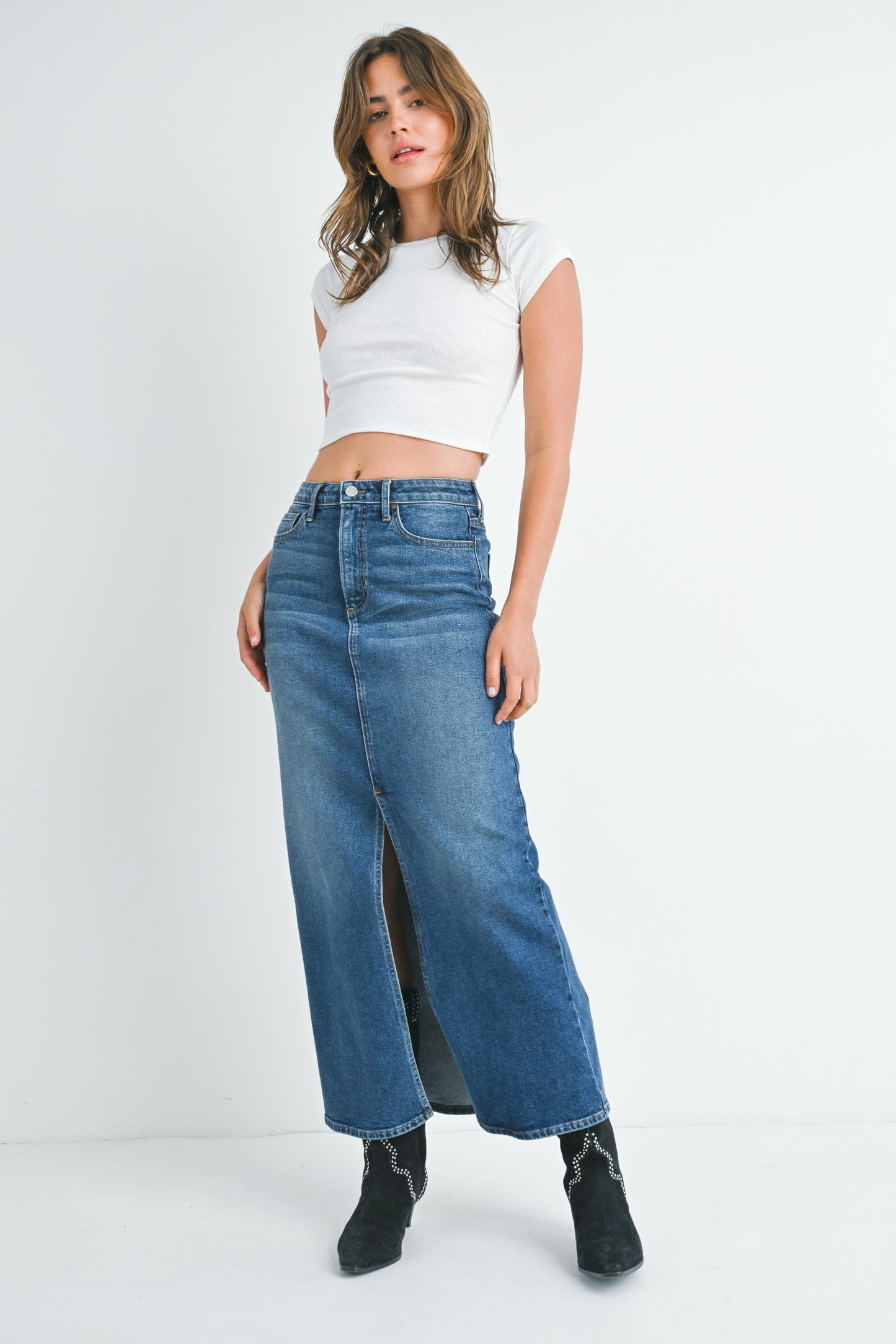 stretch classic midi skirt