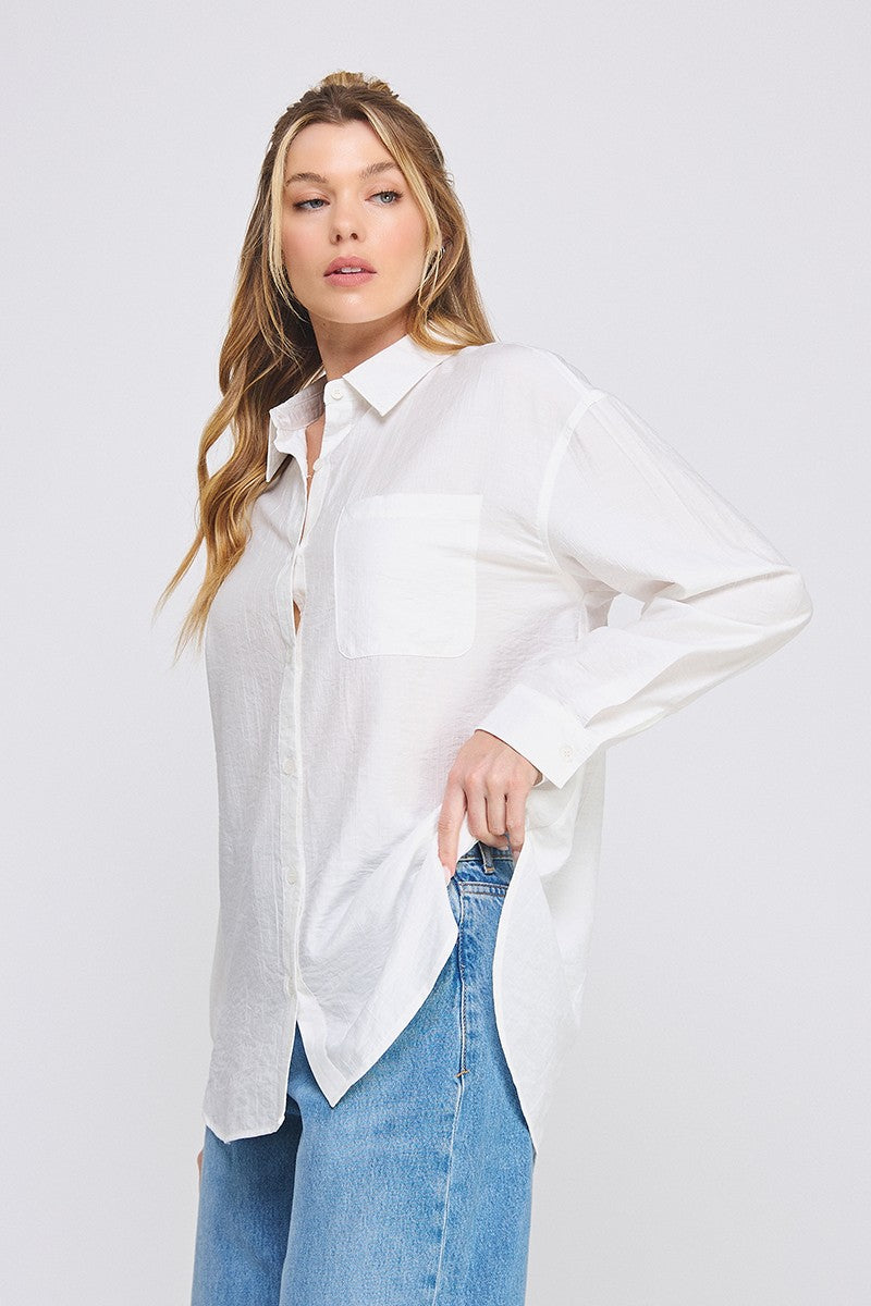 textured woven button up shirt w/ back ties