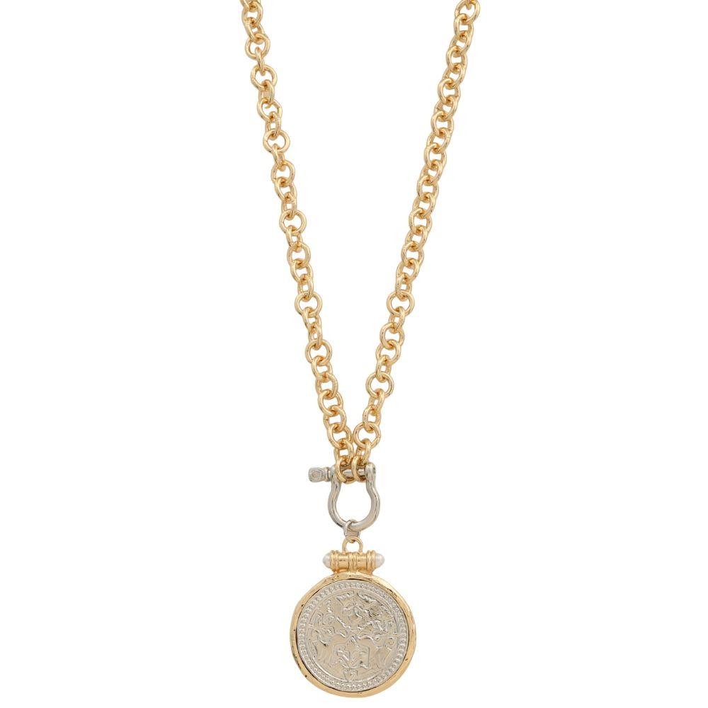 Two Tone Coin Toggle Clasp Metal Necklace